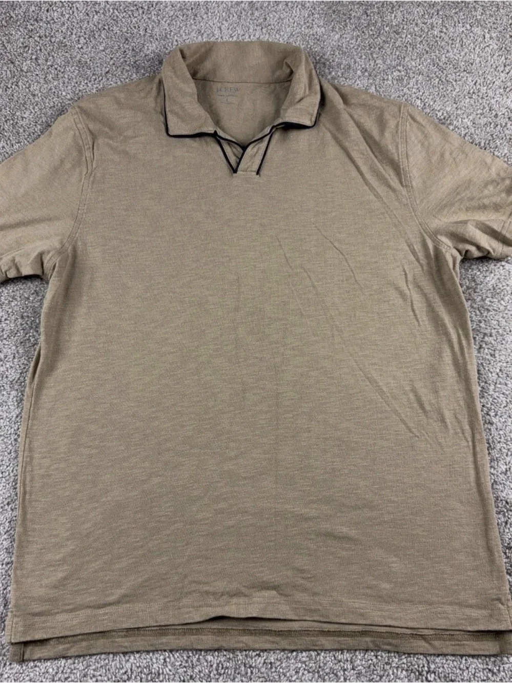 J. Crew Men's Johnny Collar Polo Shirt Tipped Trim Khaki Beige Size XL